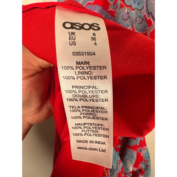 ASOS Paisley Cut Out Maxi Dress Halter Womens Size 4 Red Blue Flowy Resort - Picture 9 of 10
